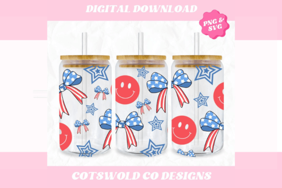 4th of July 16oz Libbey Can Cup Wrap SVG Graphics