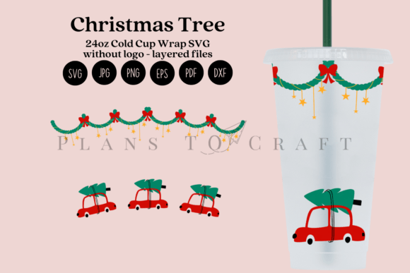 Christmas Tree 24oz Cold Cup Tumbler SVG Graphics