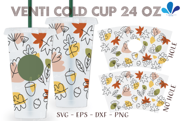 Doodle Fall Autumn Season Venti Cup SVG: Graphics & Print Templates