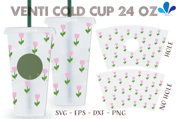 Doodle Seamless Tulip Venti Cup SVG Wrap: Graphics & Print Templates