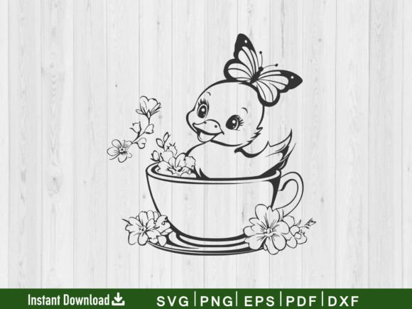 Duck with Flowers Svg Vector Silhouette for Crafts & Graphics