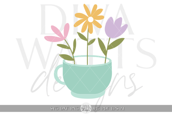 Flower in Tea Cup Clipart SVG for Crafts & Graphics