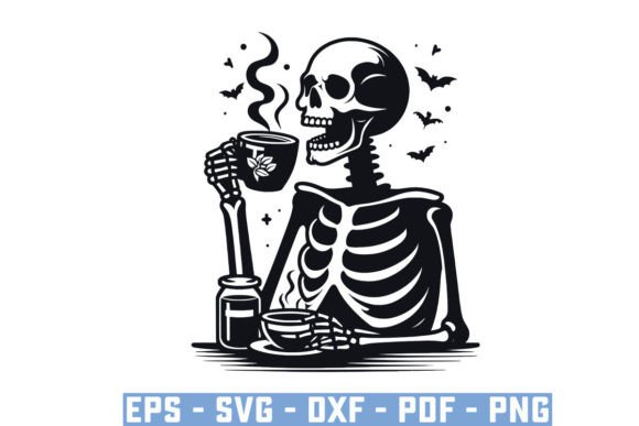 Funny Coffee Drinking Skeleton Skull Svg Graphics for Crafts