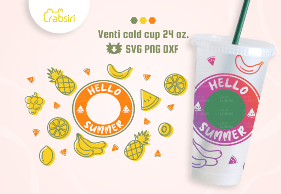 Hello Summer Venti Cold Cup 24oz SVG: Graphics for Crafts