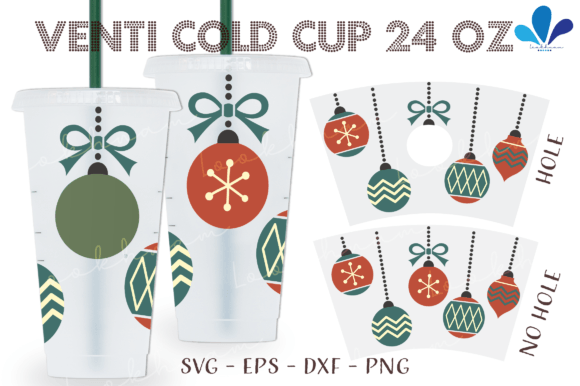 Ornament Christmas Venti Cup SVG Wrap: Graphics & Print Templates