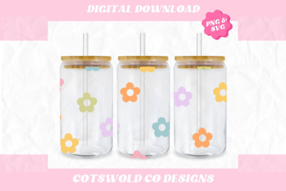 Retro Flower 16oz Cup Wrap: Graphics for Crafts & Local Branding