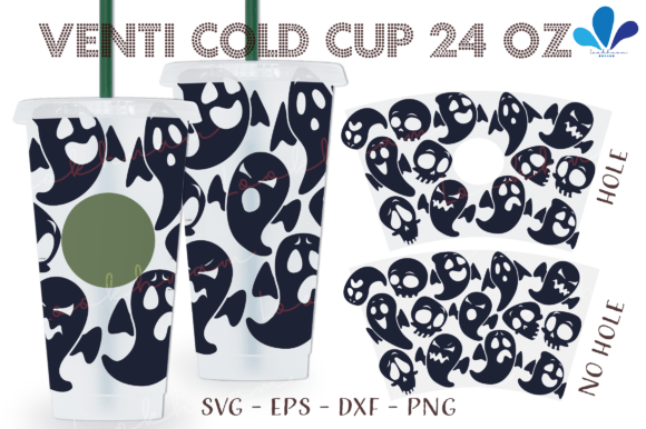 Seamless Cute Simple Ghost Venti Cup SVG: Graphics & Print Templates