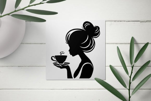 Woman with Coffee Cup Silhouette SVG: Graphics for Crafts & Content